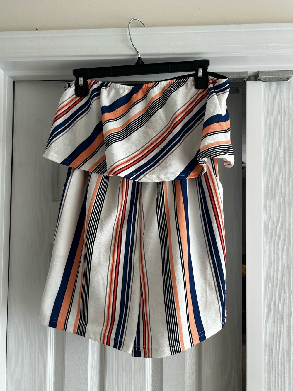 Striped Sleveless Romper in White, Navy & Peach 🍑